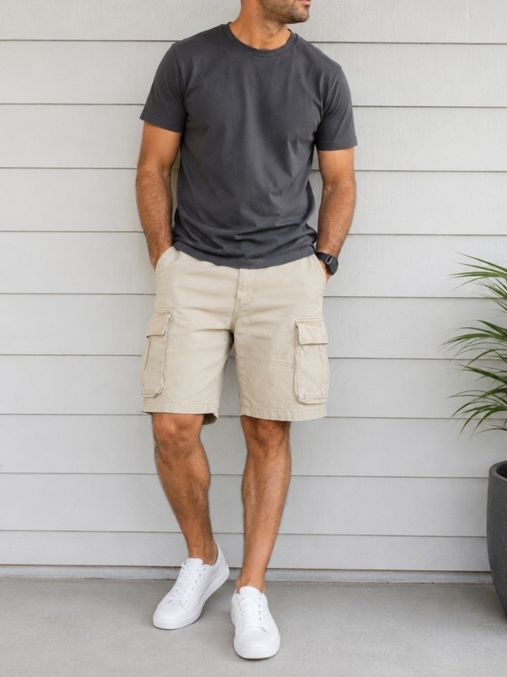 Bugle Boy Men's Cargo Shorts Size 38 Beige Cotton Utility Y2K Outdoor Casual